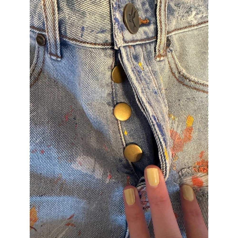 One Teaspoon High Waist Bandits Denim Shorts Paint Splatter Distressed Blue 26 - Picture 8 of 9